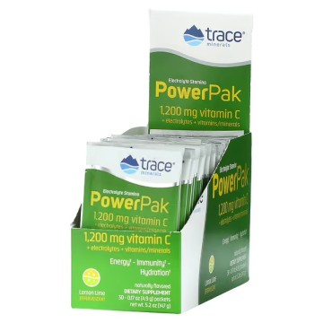 Trace Minerals, PowerPak + stamina (электролит для повышения выносливости), со вкусом лимона и лайма, порошок, 30х5,3 г