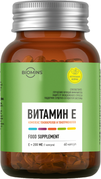 Biomins, Витамин Е (комплекс токоферолов и токотриенолов), капсулы, 60 шт.