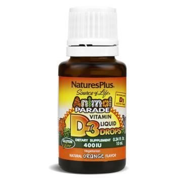 NaturesPlus, Animal Parade, Витамин D3 (200 МЕ) для детей с апельсиновым вкусом, жидкость, 10 мл