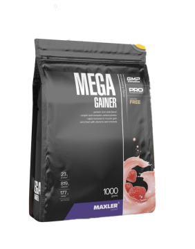 Maxler, Mega Gainer со вкусом клубники, порошок, 1000 г